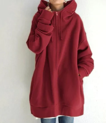 Übergröße-Kapuzenpullover – lang – Baggy – Reißverschluss-Kapuzenpullover – Damen-Kapuzenpullover