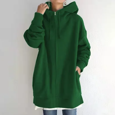 Übergröße-Kapuzenpullover – lang – Baggy – Reißverschluss-Kapuzenpullover – Damen-Kapuzenpullover