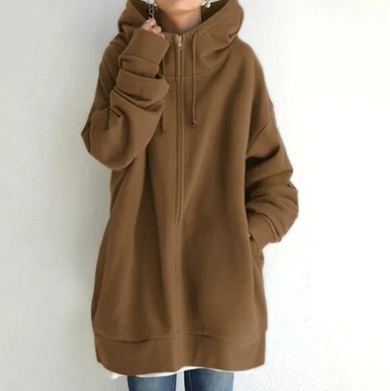 Übergröße-Kapuzenpullover – lang – Baggy – Reißverschluss-Kapuzenpullover – Damen-Kapuzenpullover