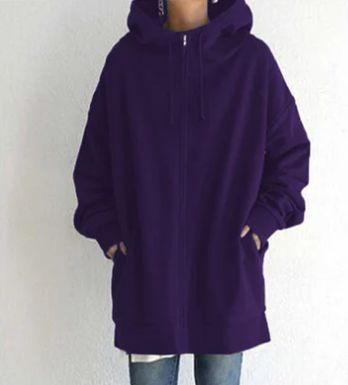 Übergröße-Kapuzenpullover – lang – Baggy – Reißverschluss-Kapuzenpullover – Damen-Kapuzenpullover