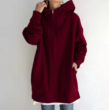 Übergröße-Kapuzenpullover – lang – Baggy – Reißverschluss-Kapuzenpullover – Damen-Kapuzenpullover