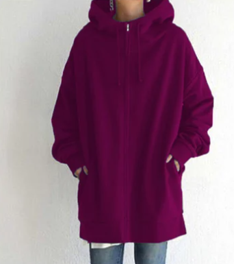 Übergröße-Kapuzenpullover – lang – Baggy – Reißverschluss-Kapuzenpullover – Damen-Kapuzenpullover