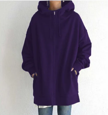 Übergröße-Kapuzenpullover – lang – Baggy – Reißverschluss-Kapuzenpullover – Damen-Kapuzenpullover