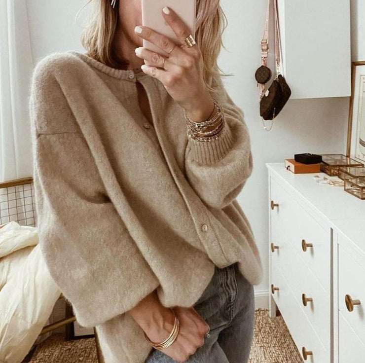Übergroße Strickjacke | Beige | Zum Zuknöpfen | Strickjacke | Damen-Strickwaren