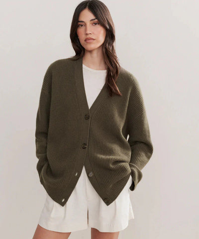 Übergroße Strickjacke – Damen-Strickjacke aus Kaschmir mit V-Ausschnitt und Knöpfen