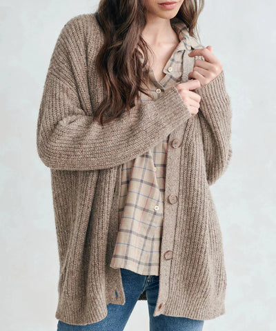 Übergroße Strickjacke – Damen-Strickjacke aus Kaschmir mit V-Ausschnitt und Knöpfen