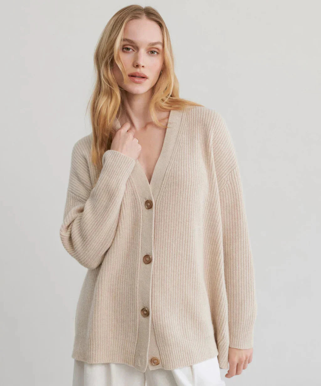 Übergroße Strickjacke – Damen-Strickjacke aus Kaschmir mit V-Ausschnitt und Knöpfen