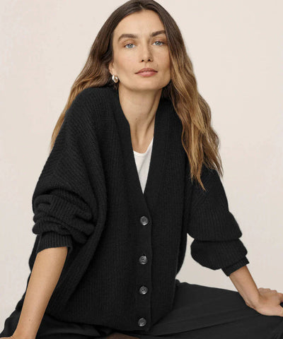 Übergroße Strickjacke – Damen-Strickjacke aus Kaschmir mit V-Ausschnitt und Knöpfen