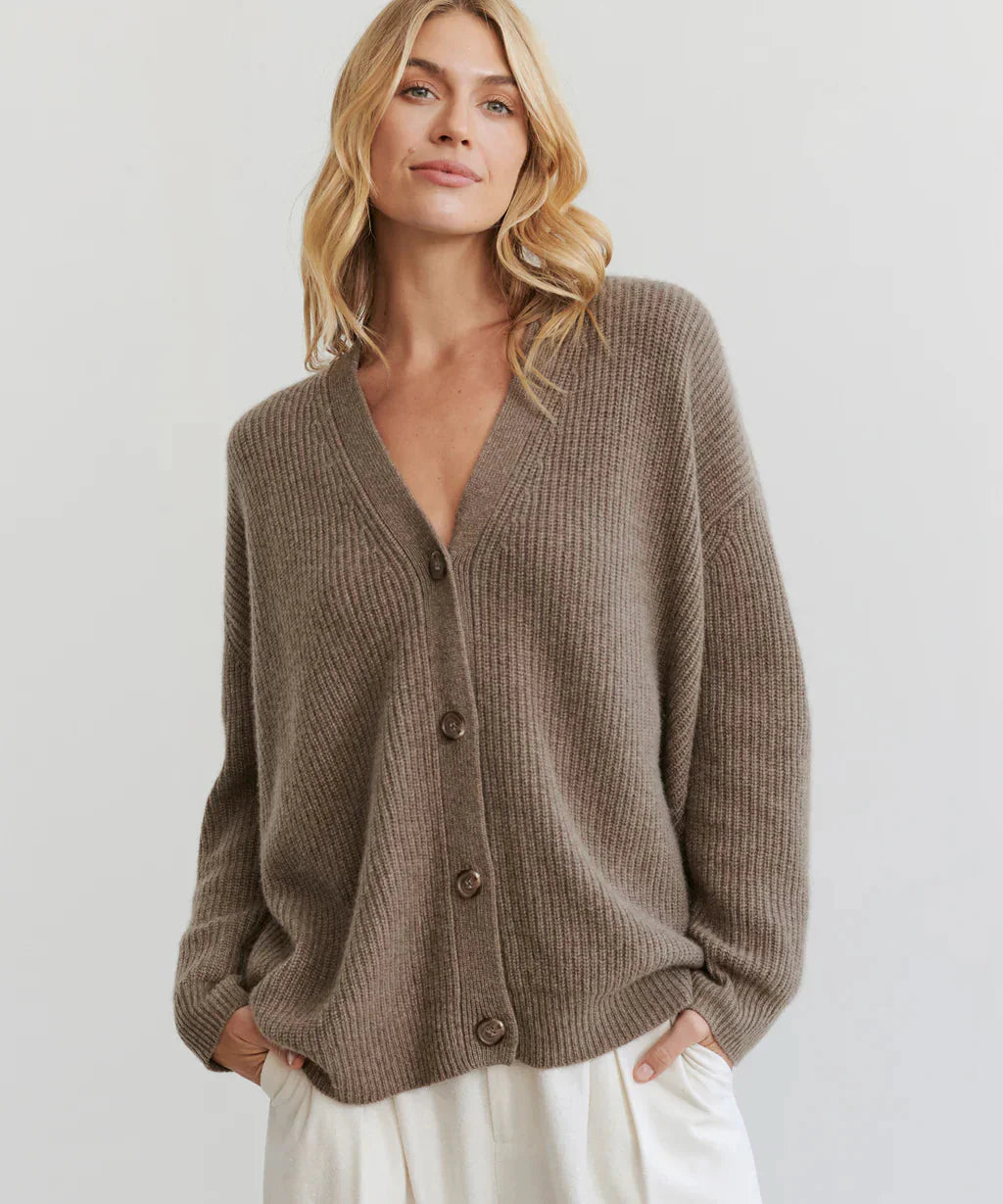 Übergroße Strickjacke – Damen-Strickjacke aus Kaschmir mit V-Ausschnitt und Knöpfen
