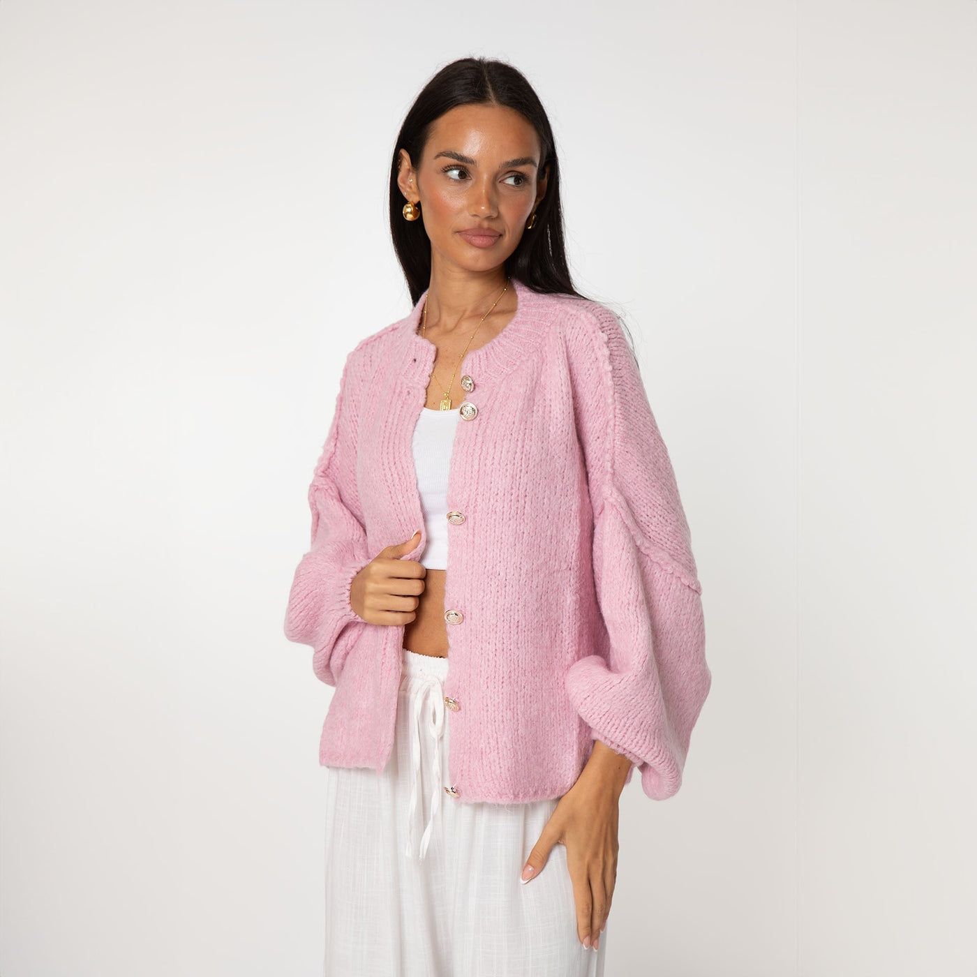 Übergroße Strickjacke – Grob gestrickt – Mit Knöpfen – Strickjacke – Damenjacke