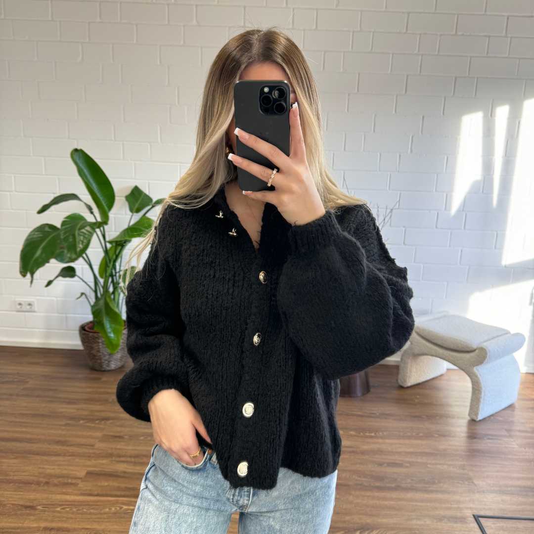 Übergroße Strickjacke – Grob gestrickt – Mit Knöpfen – Strickjacke – Damenjacke