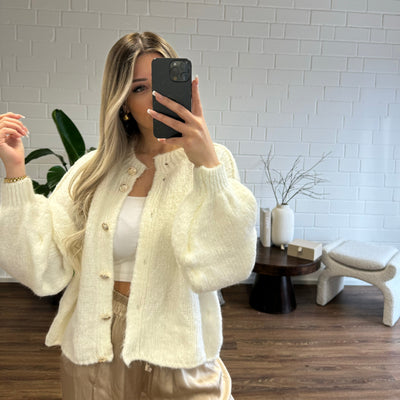 Übergroße Strickjacke – Grob gestrickt – Mit Knöpfen – Strickjacke – Damenjacke