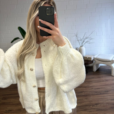 Übergroße Strickjacke – Grob gestrickt – Mit Knöpfen – Strickjacke – Damenjacke