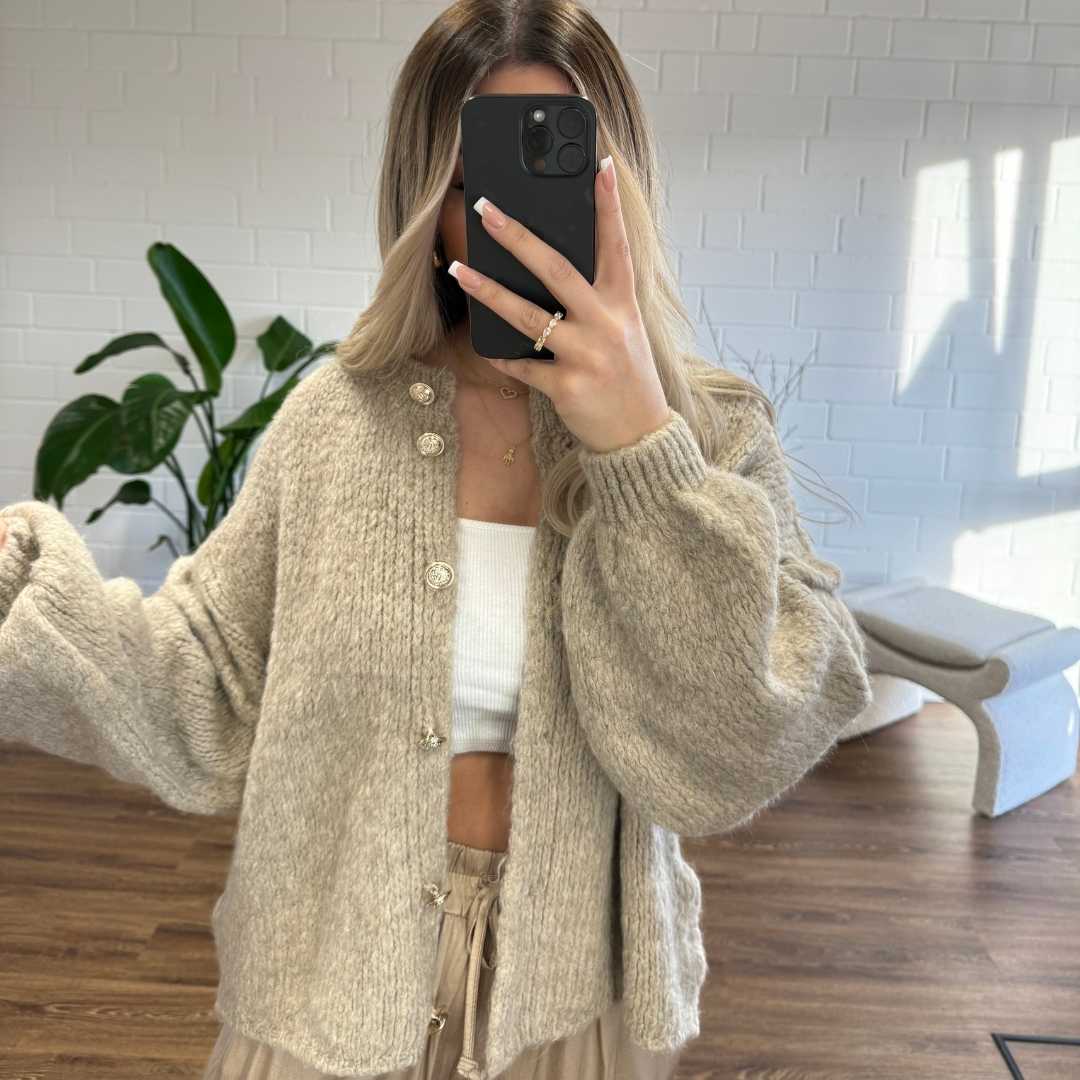 Übergroße Strickjacke – Grob gestrickt – Mit Knöpfen – Strickjacke – Damenjacke