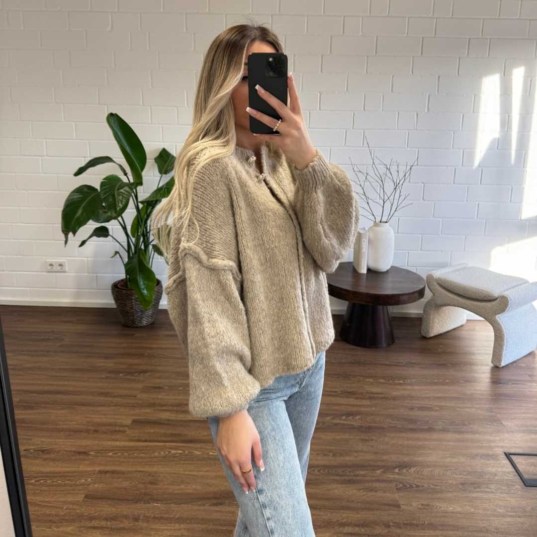 Übergroße Strickjacke – Grob gestrickt – Mit Knöpfen – Strickjacke – Damenjacke