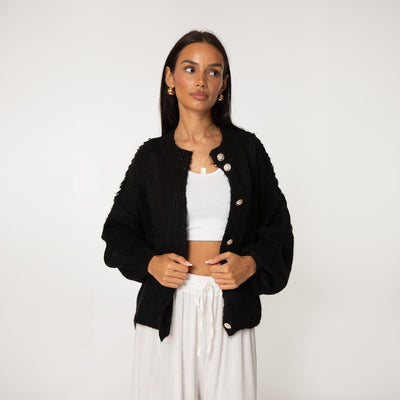 Übergroße Strickjacke – Grob gestrickt – Mit Knöpfen – Strickjacke – Damenjacke