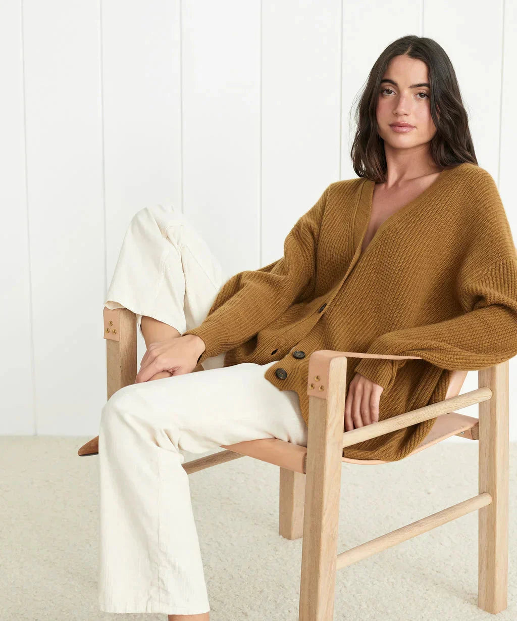 Übergroße Strickjacke – V-Ausschnitt – zum Knöpfen – Strickjacke – Damenbekleidung