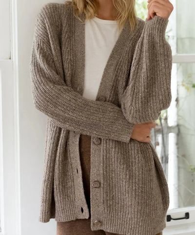 Übergroße Strickjacke – V-Ausschnitt – zum Knöpfen – Strickjacke – Damenbekleidung