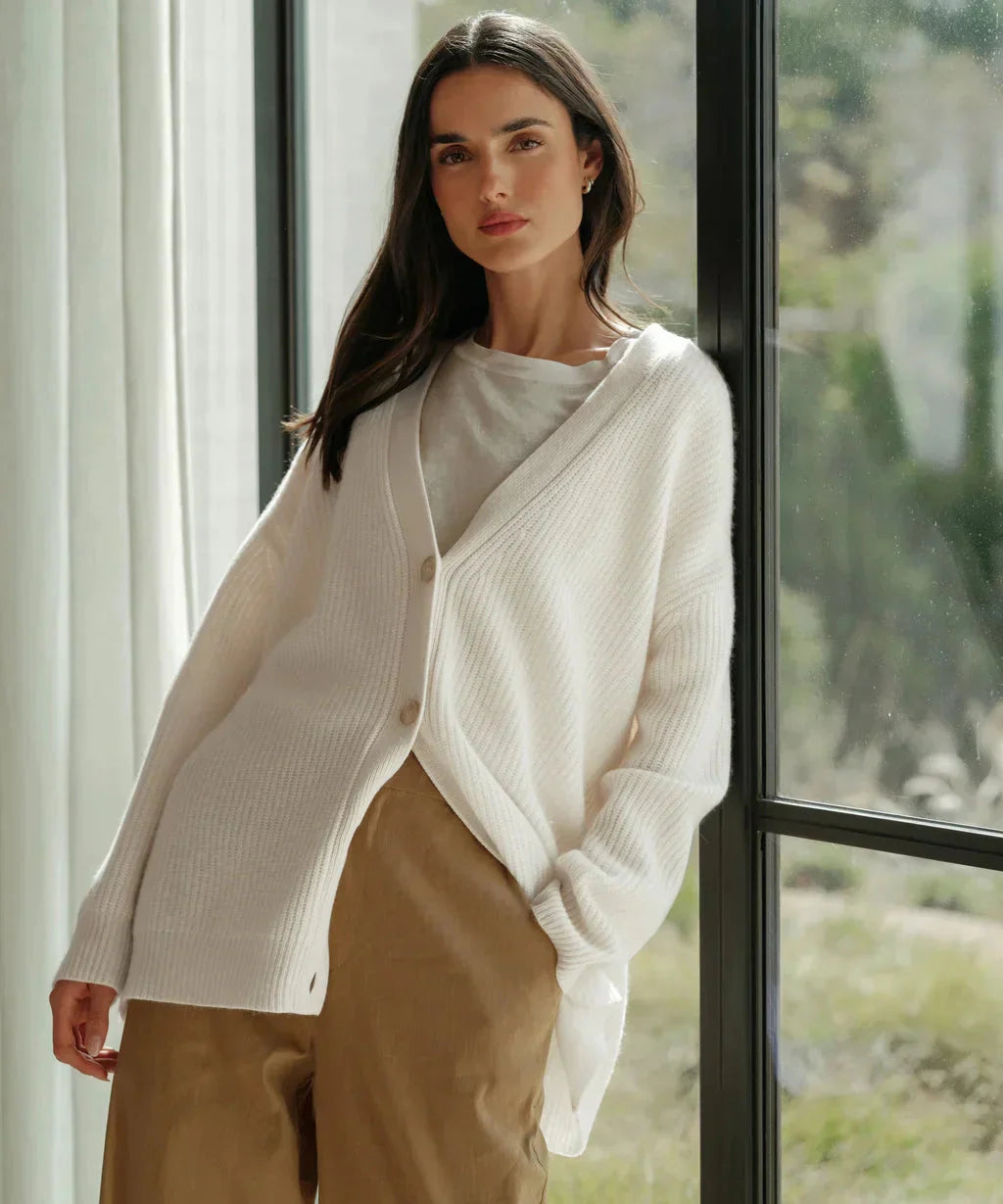 Übergroße Strickjacke – V-Ausschnitt – zum Knöpfen – Strickjacke – Damenbekleidung