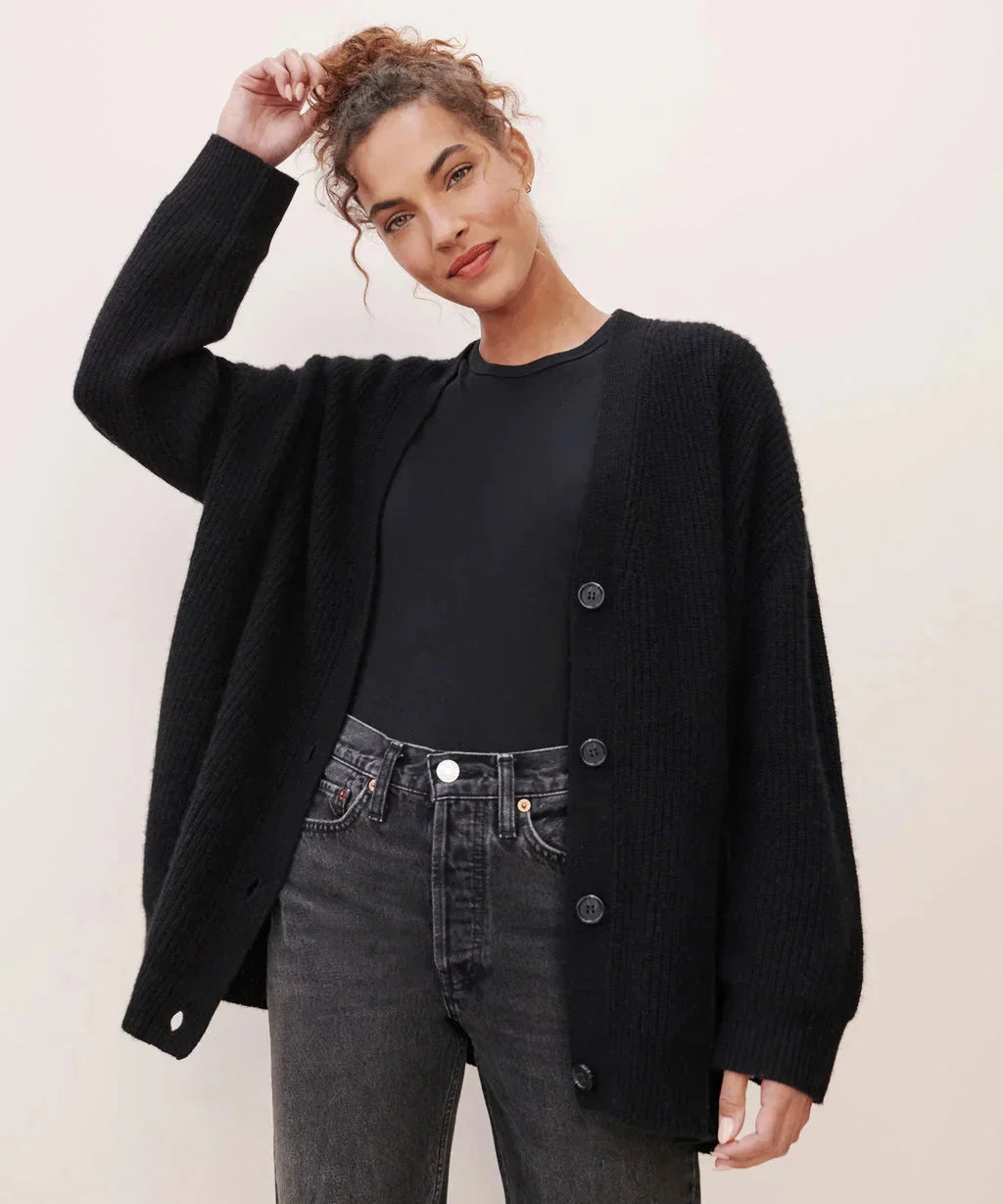 Übergroße Strickjacke – V-Ausschnitt – zum Knöpfen – Strickjacke – Damenbekleidung