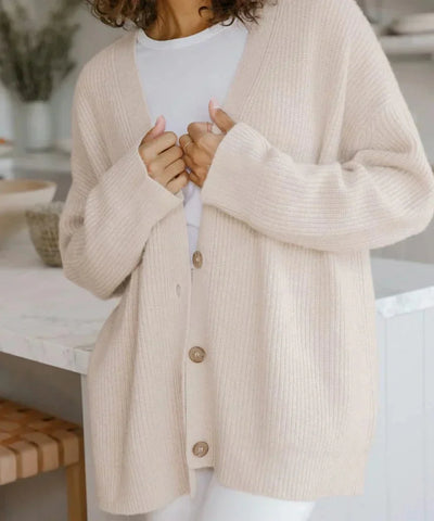 Übergroße Strickjacke – V-Ausschnitt – zum Knöpfen – Strickjacke – Damenbekleidung
