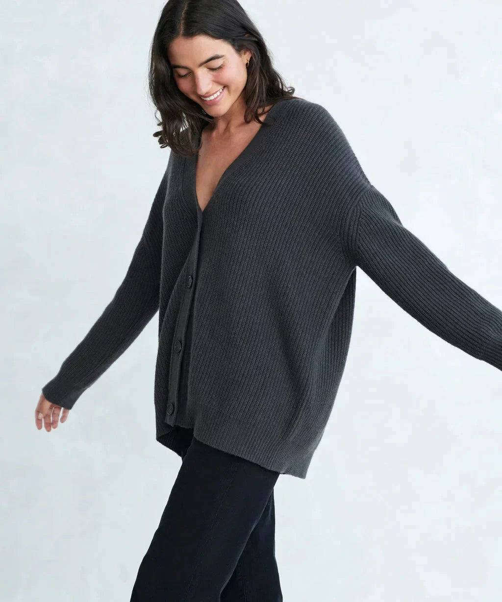Übergroße Strickjacke – V-Ausschnitt – zum Knöpfen – Strickjacke – Damenbekleidung