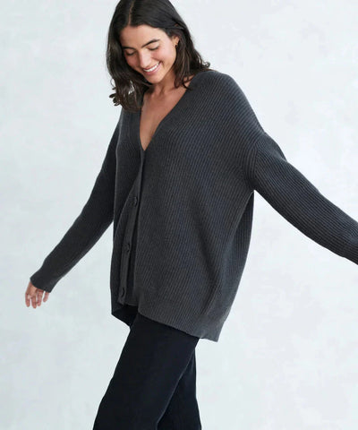 Übergroße Strickjacke – V-Ausschnitt – zum Knöpfen – Strickjacke – Damenbekleidung
