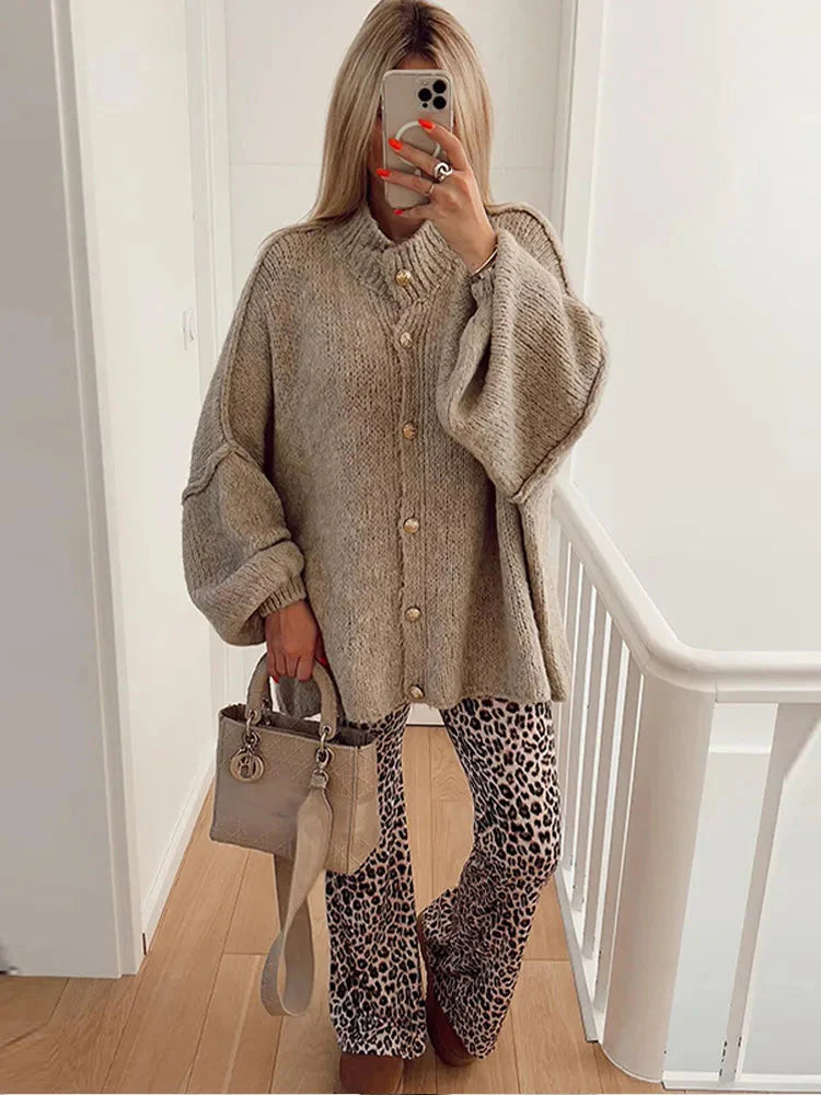 Übergroße Strickjacke – Warm – Zum Zuknöpfen – Strickjacke – Damenbekleidung