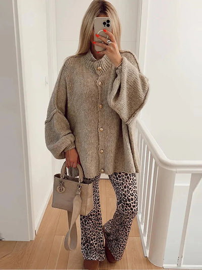 Übergroße Strickjacke – Warm – Zum Zuknöpfen – Strickjacke – Damenbekleidung