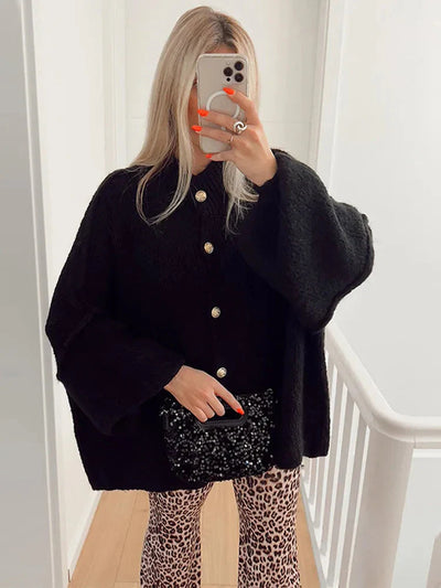 Übergroße Strickjacke – Warm – Zum Zuknöpfen – Strickjacke – Damenbekleidung