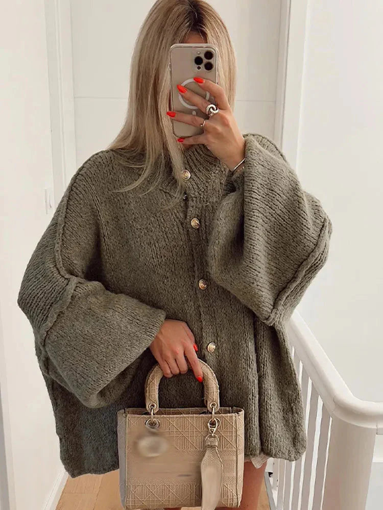 Übergroße Strickjacke – Warm – Zum Zuknöpfen – Strickjacke – Damenbekleidung