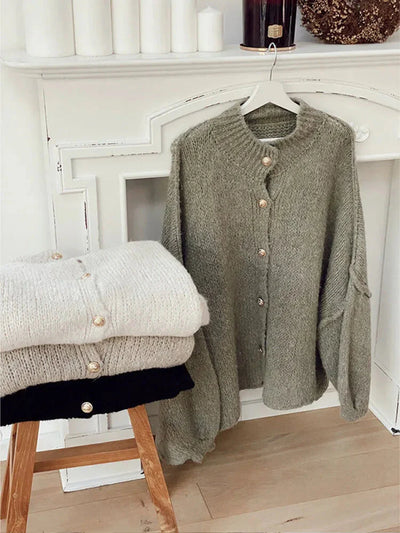 Übergroße Strickjacke – Warm – Zum Zuknöpfen – Strickjacke – Damenbekleidung