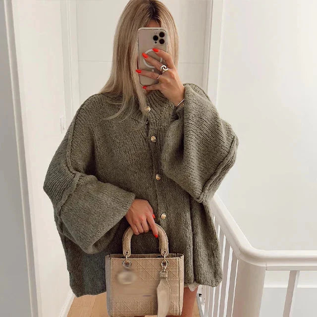 Übergroße Strickjacke – Warm – Zum Zuknöpfen – Strickjacke – Damenbekleidung