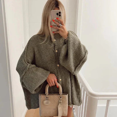 Übergroße Strickjacke – Warm – Zum Zuknöpfen – Strickjacke – Damenbekleidung