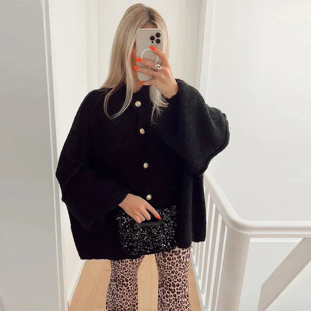 Übergroße Strickjacke – Warm – Zum Zuknöpfen – Strickjacke – Damenbekleidung