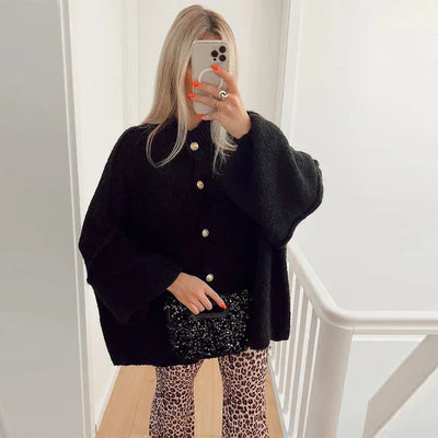 Übergroße Strickjacke – Warm – Zum Zuknöpfen – Strickjacke – Damenbekleidung