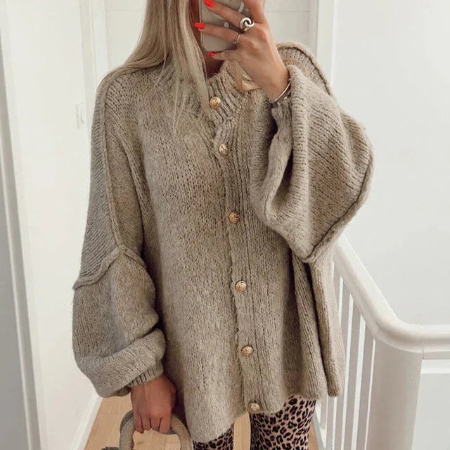 Übergroße Strickjacke – Warm – Zum Zuknöpfen – Strickjacke – Damenbekleidung