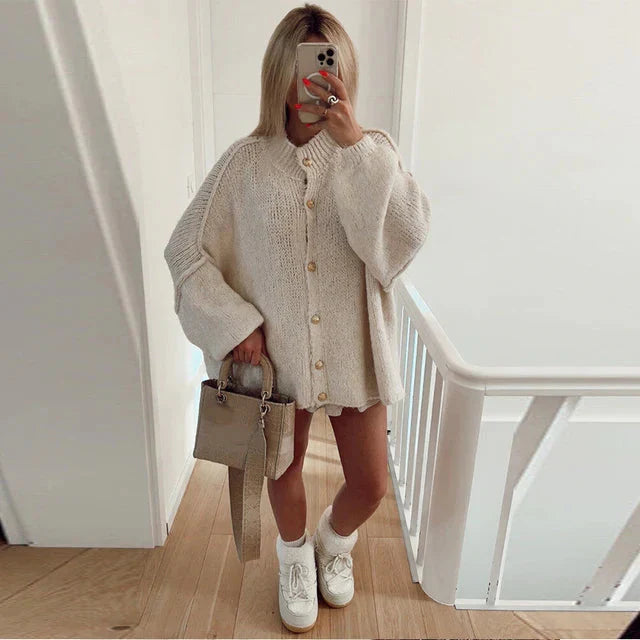 Übergroße Strickjacke – Warm – Zum Zuknöpfen – Strickjacke – Damenbekleidung