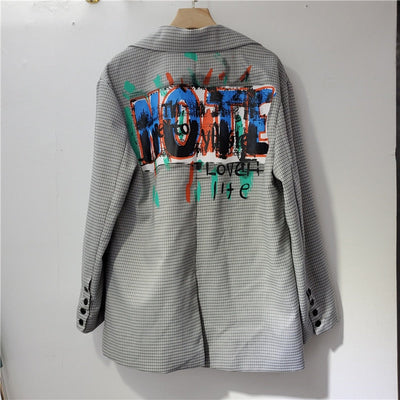 Übergroßer Blazer | Grau | Bedruckt | Blazerjacke | Damenblazer