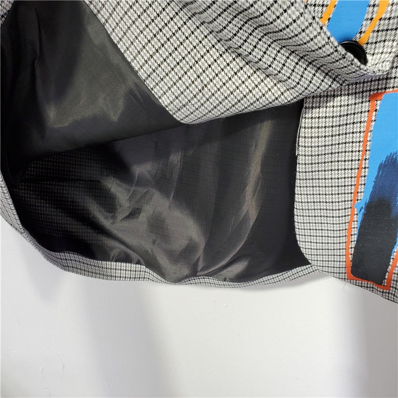 Übergroßer Blazer | Grau | Bedruckt | Blazerjacke | Damenblazer