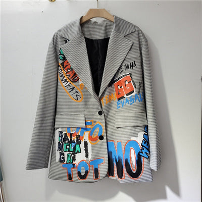Übergroßer Blazer | Grau | Bedruckt | Blazerjacke | Damenblazer