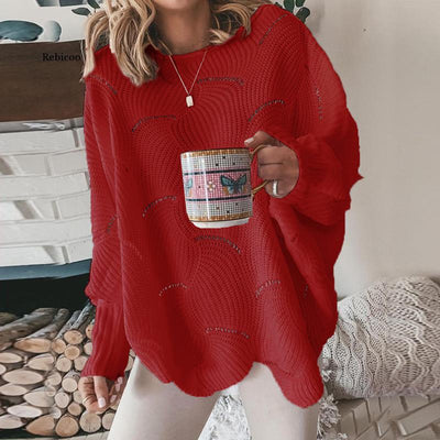Übergroßer Pullover - Gehäkelt - Lose Passform -   Strickpullover - Pullover mit Rundhalsausschnitt
