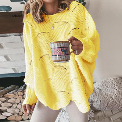 Übergroßer Pullover - Gehäkelt - Lose Passform -   Strickpullover - Pullover mit Rundhalsausschnitt