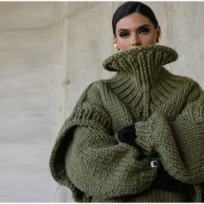 Übergroßer Pullover | Rollkragenpullover | Strickpullover | Grobstrickpullover | Damenstrickwaren