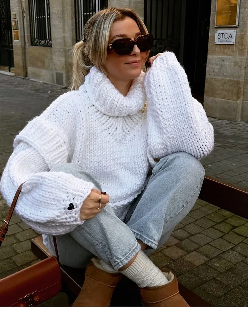 Übergroßer Pullover | Rollkragenpullover | Strickpullover | Grobstrickpullover | Damenstrickwaren