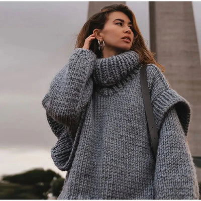 Übergroßer Pullover | Rollkragenpullover | Strickpullover | Grobstrickpullover | Damenstrickwaren