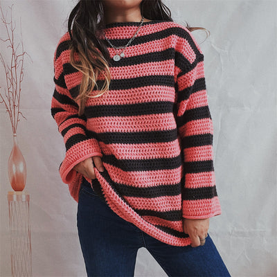 Übergroßer Pullover – kuscheliger, gestreifter Strickpullover für Damen für den Winter