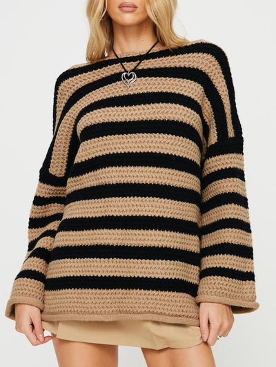 Übergroßer Pullover – kuscheliger, gestreifter Strickpullover für Damen für den Winter