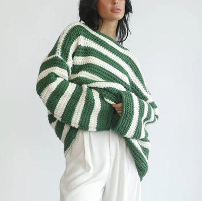 Übergroßer Pullover – kuscheliger, gestreifter Strickpullover für Damen für den Winter