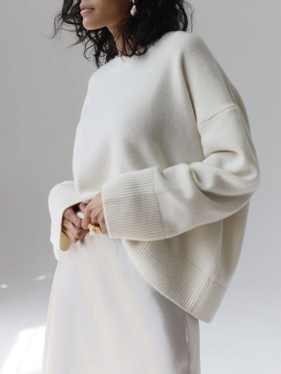Übergroßer Pullover – warmer Strickpullover mit Rundhalsausschnitt für Damen